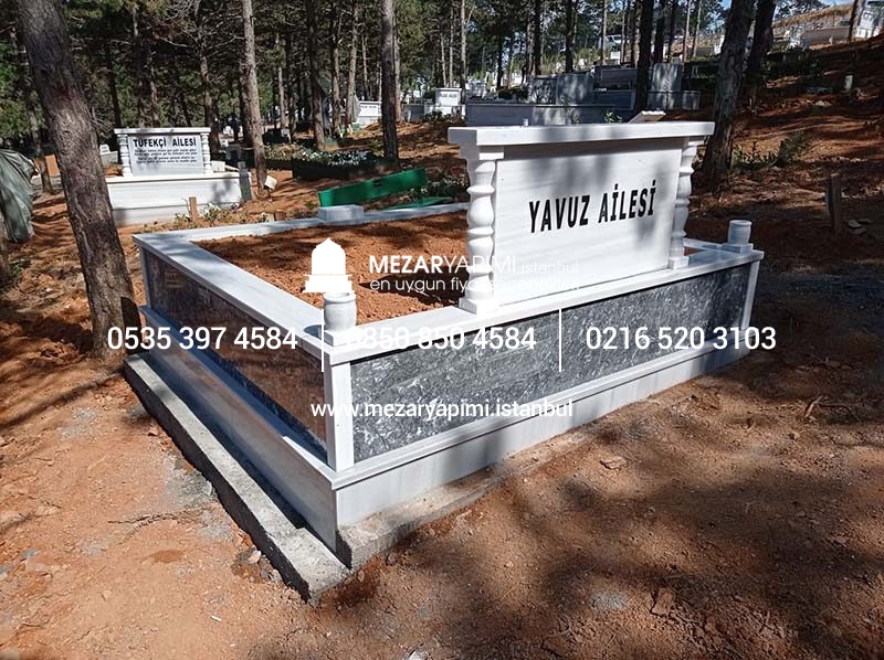 İki Kişilik Gövde Siyah Mermer Sütunlu Mezar - Görsel 11