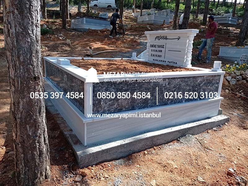 İki Kişilik Gövde Siyah Mermer Sütunlu Mezar - Görsel 4