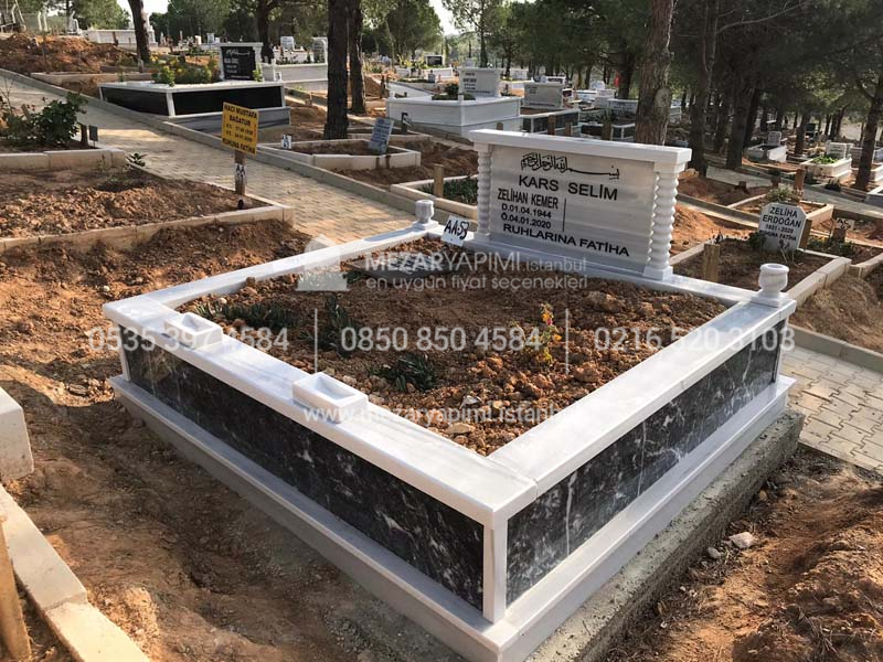 iki Kisilik Govde Siyah Mermer Sutunlu Mezar-2