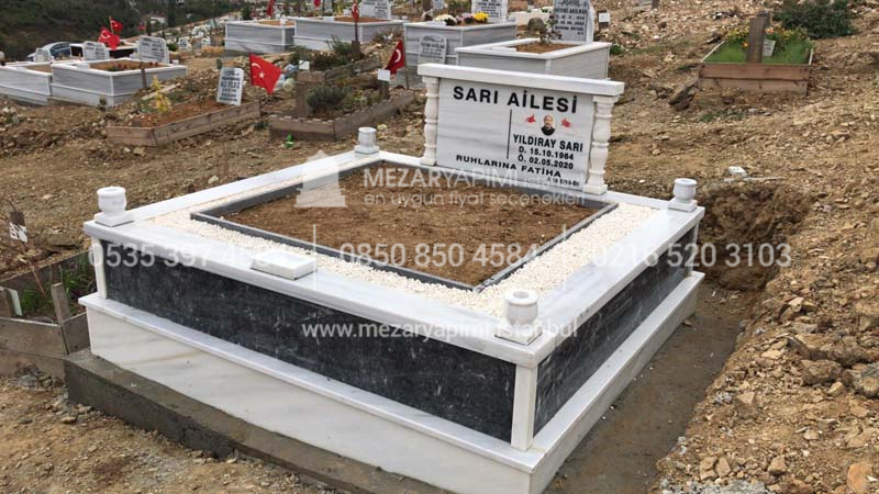 iki Kisilik Govde Siyah Mermer Sutunlu Mezar-5