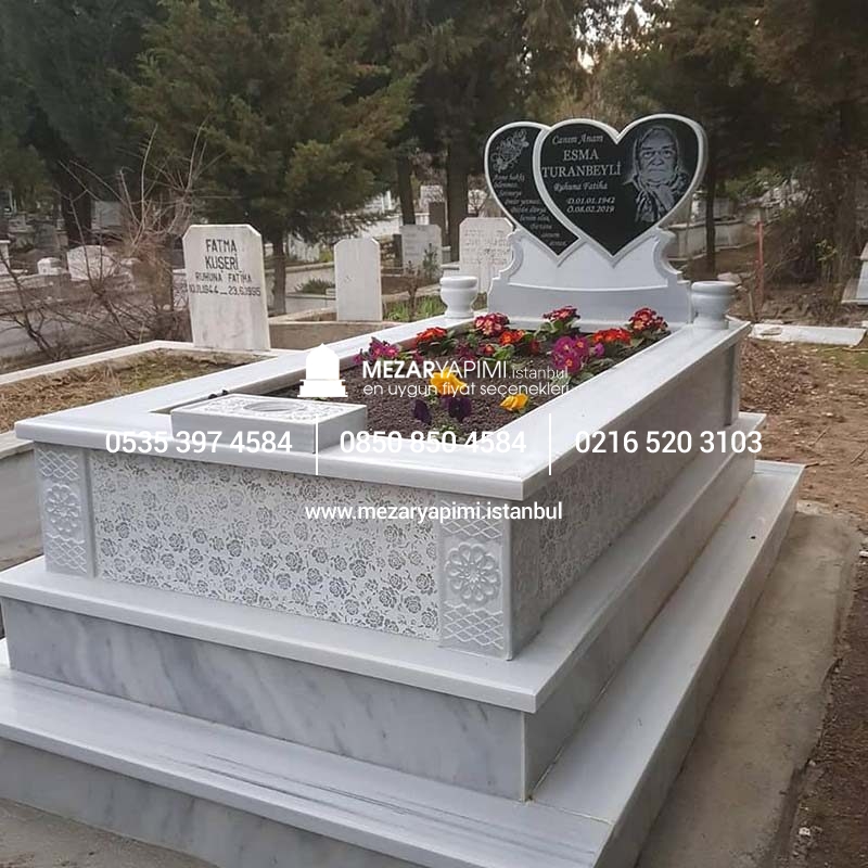 Tek Kişilik Cnc Desen İşlemeli Mermer Mezar Modelleri - Görsel 12