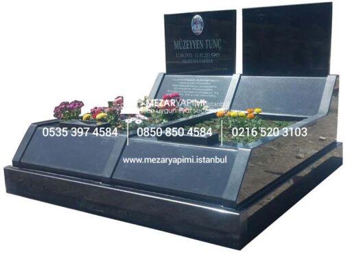 Çift Kişilik Absolute Black Granit Eğimli Mezar Modeli - Görsel 3