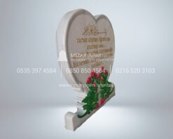 Kalp Şeklinde Cnc 3D Lale Çiçek İşlemeli Mezar Taşı