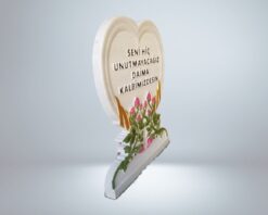 Kalp Şeklinde Cnc 3D Lale Çiçek İşlemeli Mezar Taşı