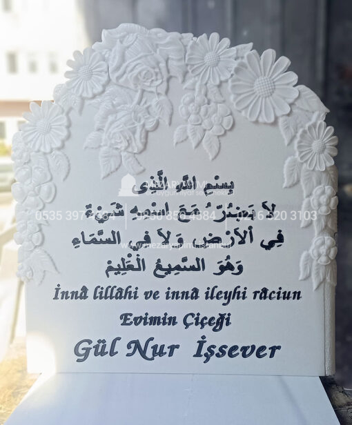 Derin Kabartma Çiçek Desenli CNC Mermer Mezar Taşı