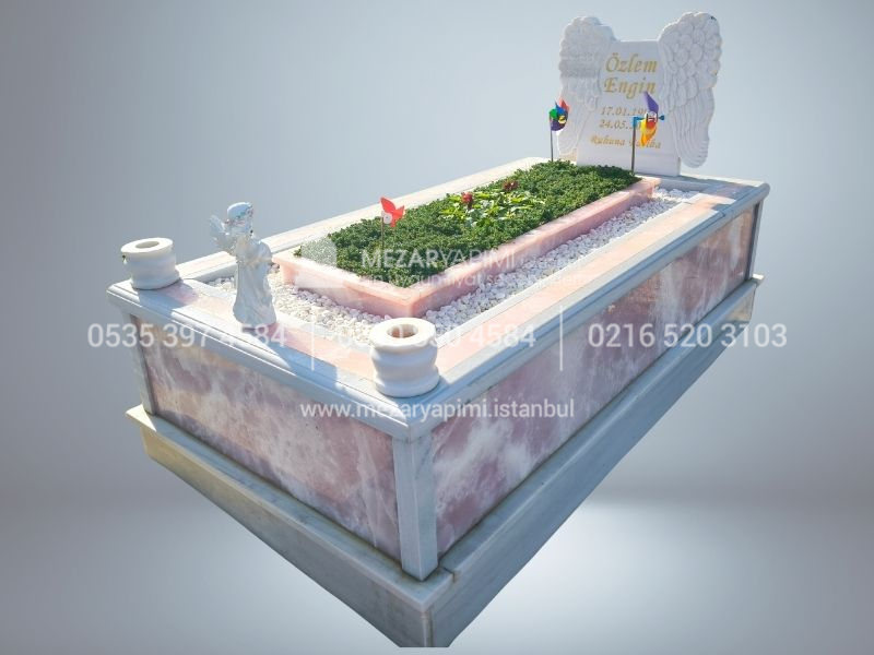 Pembe Onyx Mermer Melek Kanatli Mezar Tasi Modeli
