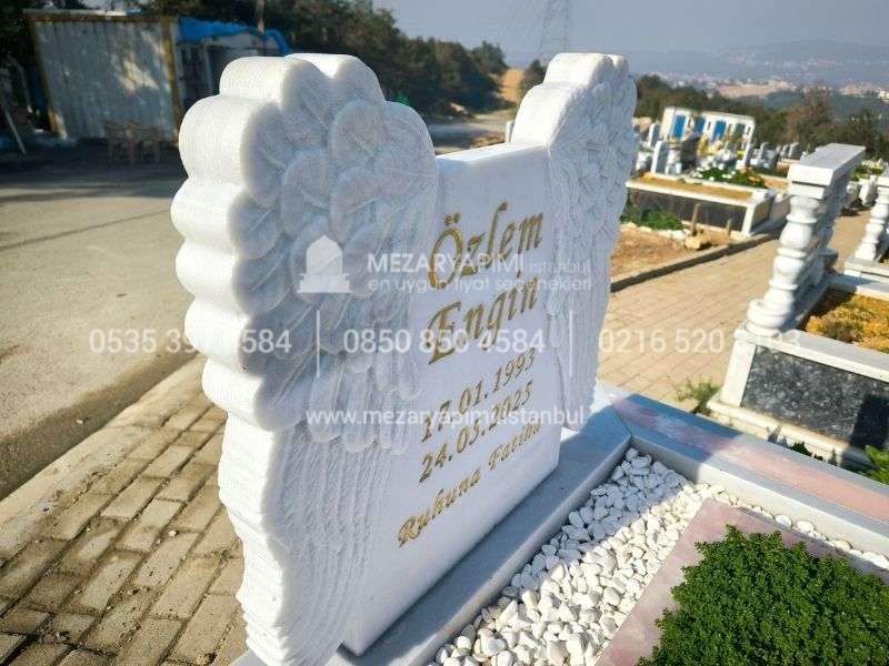 Pembe Onyx Mermer Melek Kanatli Mezar Tasi Modeli