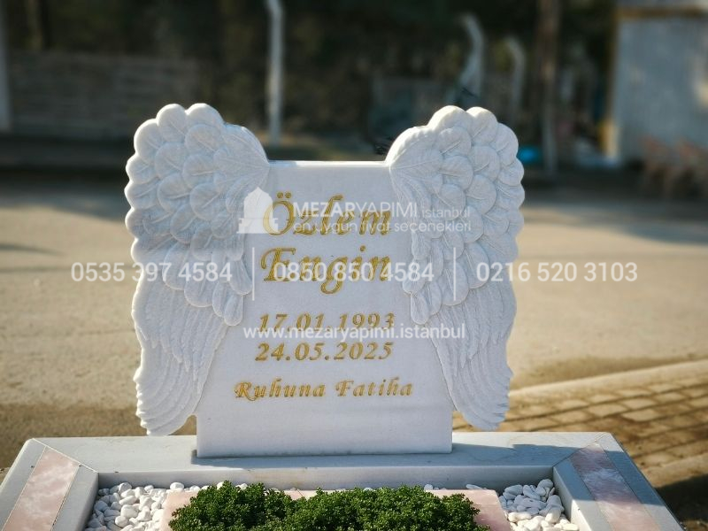Pembe Onyx Mermer Melek Kanatli Mezar Tasi Modeli