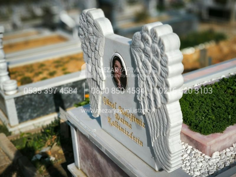Pembe Onyx Mermer Melek Kanatli Mezar Tasi Modeli