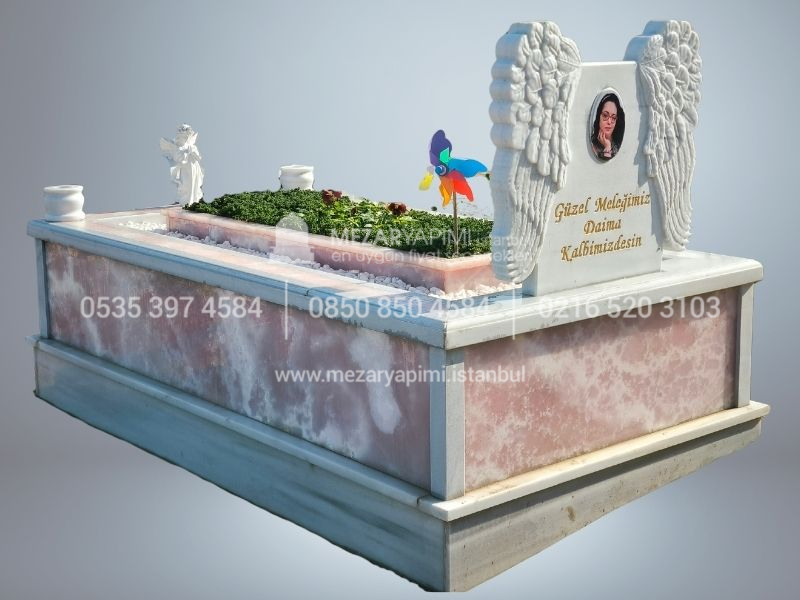 Pembe Onyx Mermer Melek Kanatli Mezar Tasi Modeli
