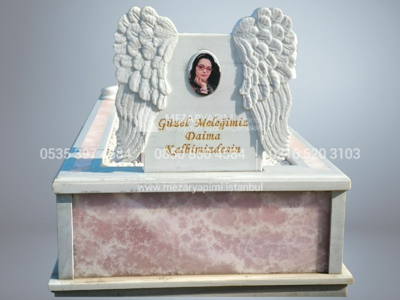 Pembe Onyx Mermer Melek Kanatli Mezar Tasi Modeli