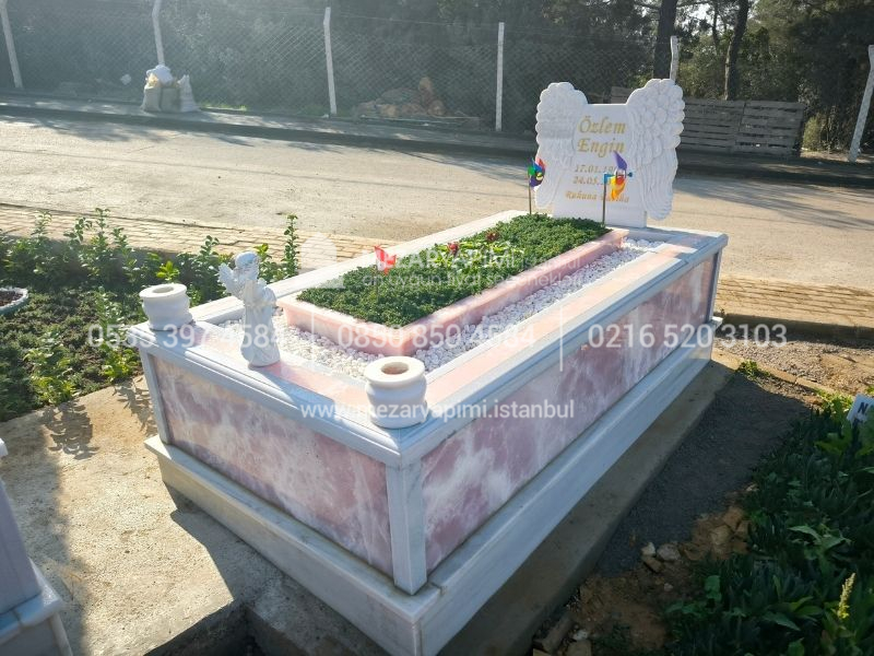 Pembe Onyx Mermer Melek Kanatli Mezar Tasi Modeli