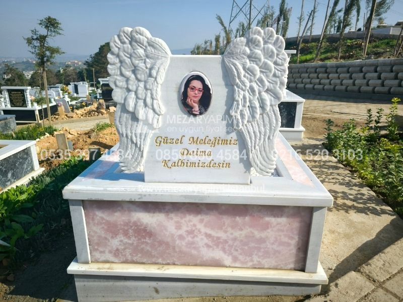 Pembe Onyx Mermer Melek Kanatli Mezar Tasi Modeli