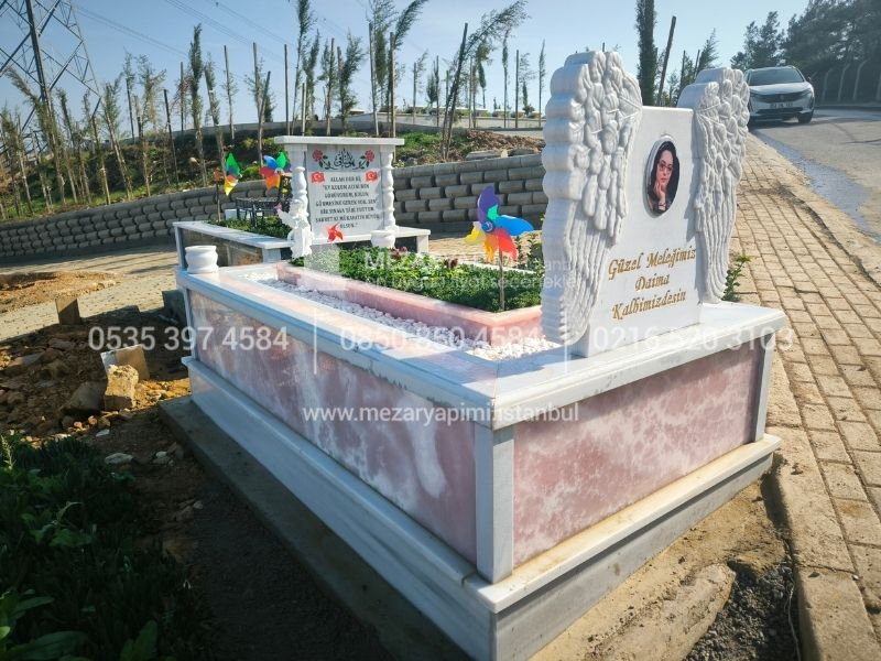 Pembe Onyx Mermer Melek Kanatli Mezar Tasi Modeli