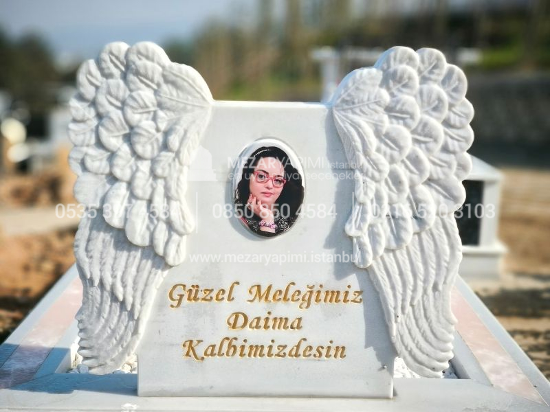 Pembe Onyx Mermer Melek Kanatli Mezar Tasi Modeli