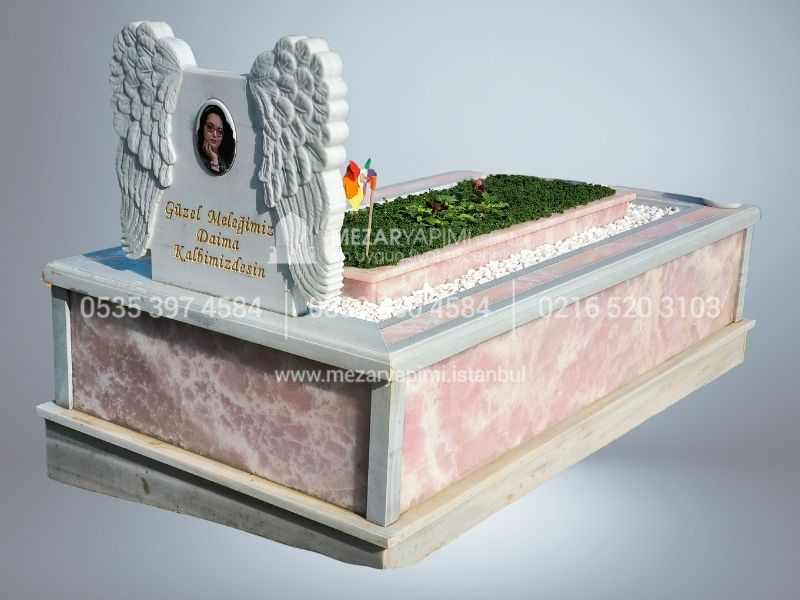 Pembe Onyx Mermer Melek Kanatli Mezar Tasi Modeli