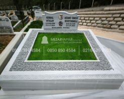 Özel El İşçiliği Desen İşlemeli 15cm Blok Mermer Mezar