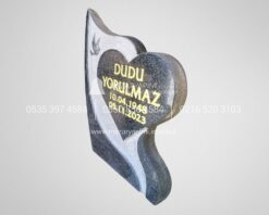 Kuş Desenli Siyah Granit Mezar Taşı