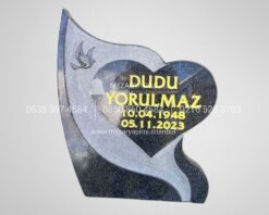 Kuş Desenli Siyah Granit Mezar Taşı