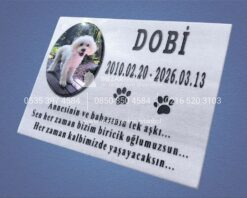 Kaide Üzerinde Porselen Resimli Mermer Pet Mezar Taşı