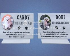 Kaide Üzerinde Porselen Resimli Mermer Pet Mezar Taşı