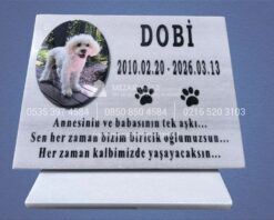 Kaide Üzerinde Porselen Resimli Mermer Pet Mezar Taşı