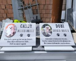 Kaide Üzerinde Porselen Resimli Mermer Pet Mezar Taşı